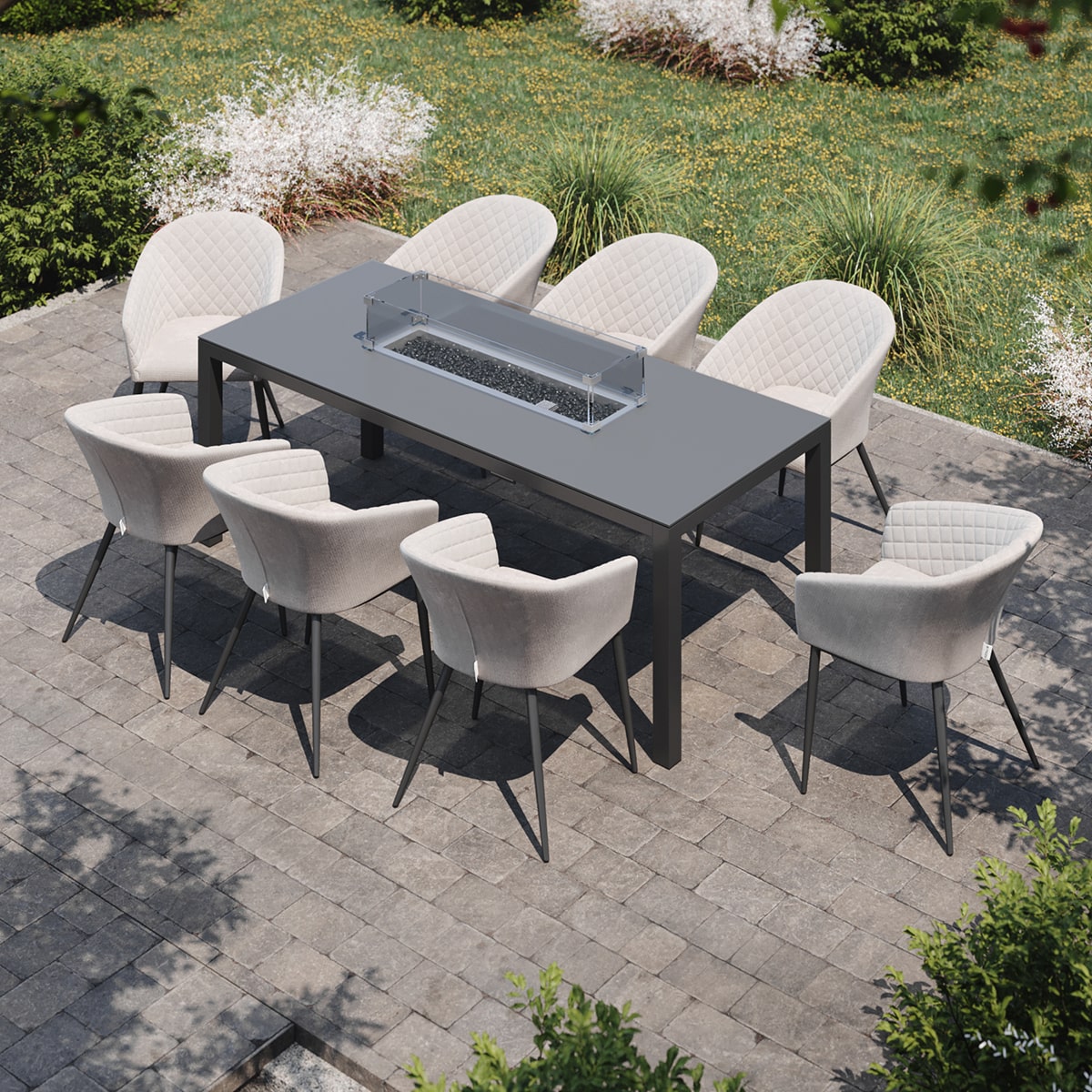 Maze Outdoor Ambition 8 Seater Rectangular Dining Set with Fire Pit Table in Oatmeal