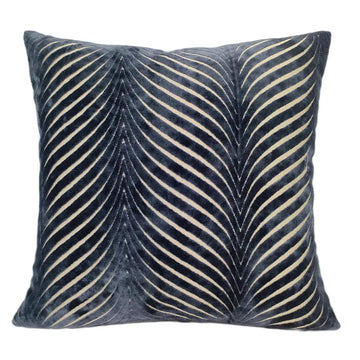 Rada Fan Cut Velvet Cushion - Navy