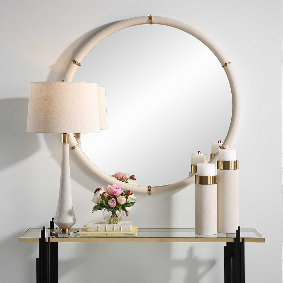 Cyprus Round Mirror - White Faux Shagreen
