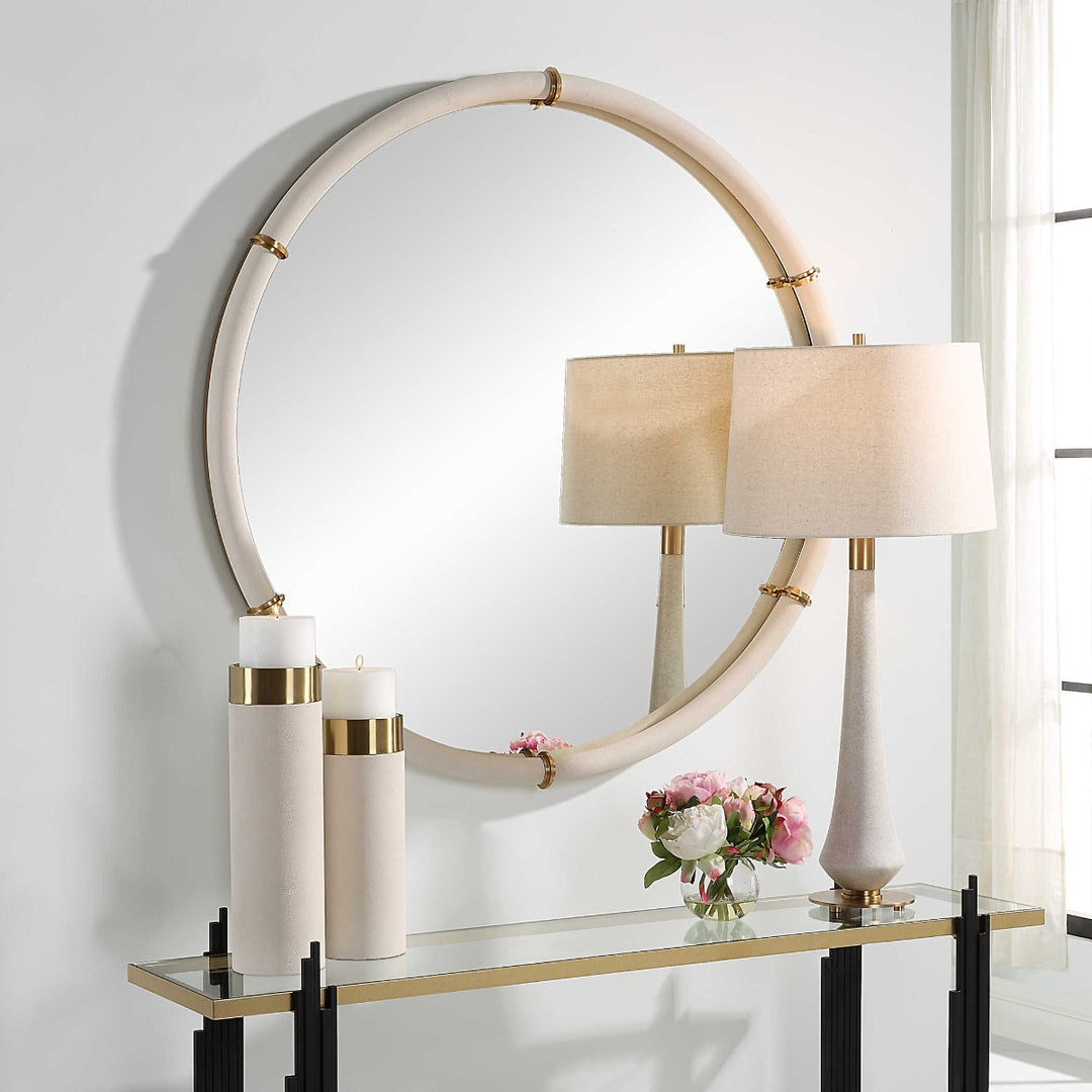 Cyprus Round Mirror - White Faux Shagreen