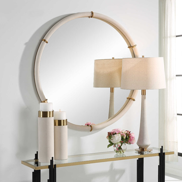 Cyprus Round Mirror - White Faux Shagreen