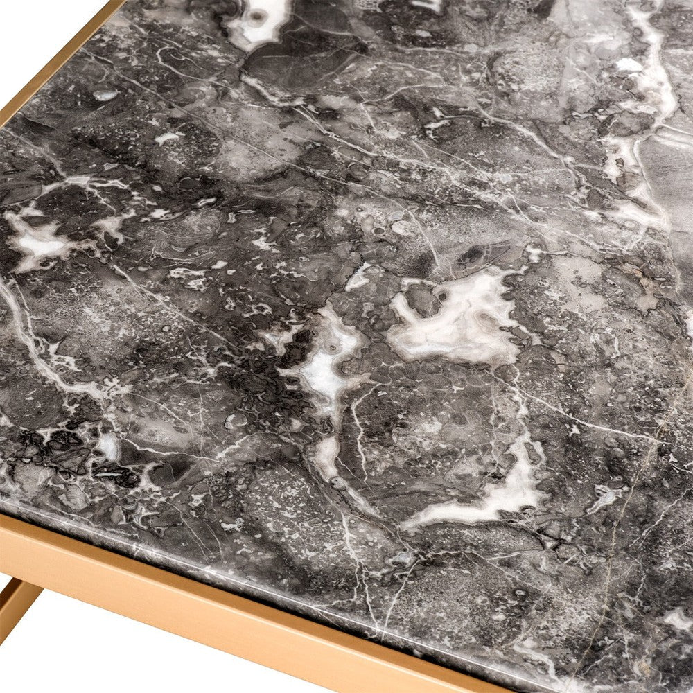 La Quinta Side Table - Brushed Brass & Grey Marble