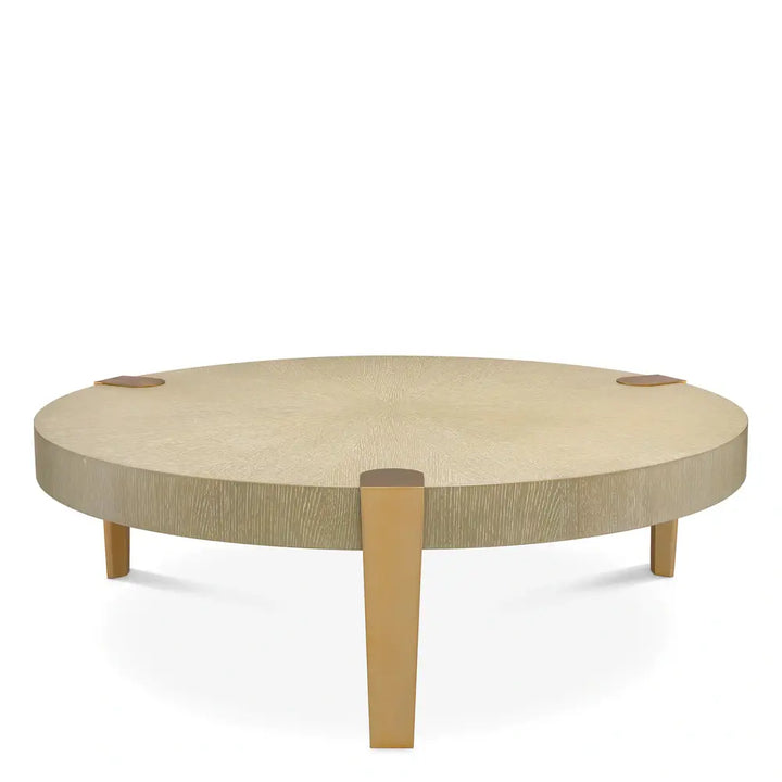 Oxnard Round Coffee Table - Washed Oak Veneer Brass Eichholtz 1