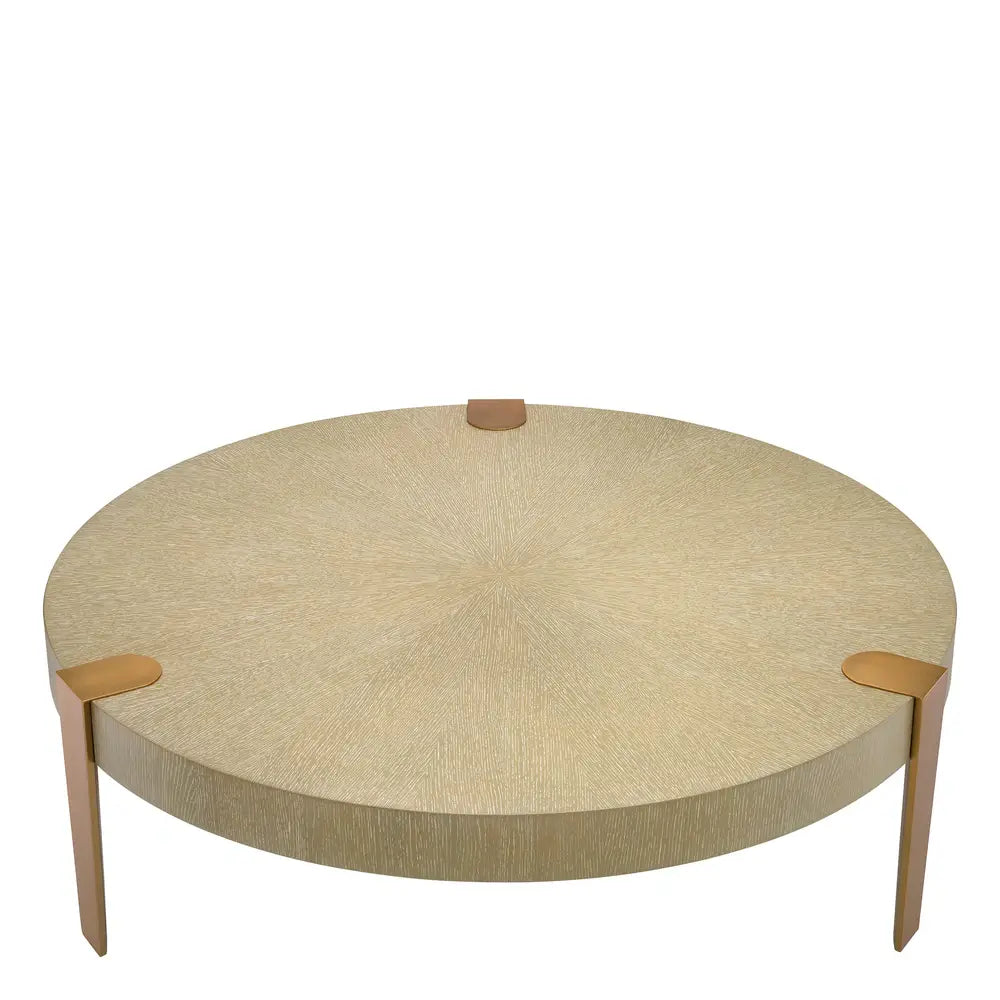 Oxnard Round Coffee Table - Washed Oak Veneer Brass Eichholtz 2