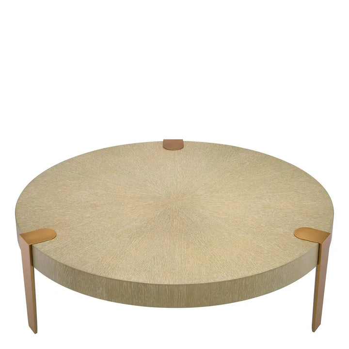 Oxnard Round Coffee Table - Washed Oak Veneer Brass Eichholtz 2