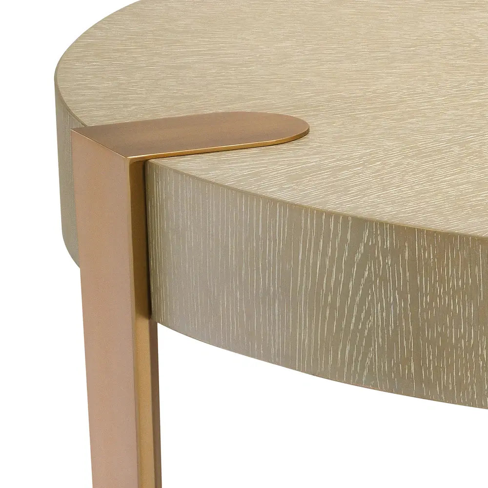 Oxnard Round Coffee Table - Washed Oak Veneer Brass Eichholtz 3
