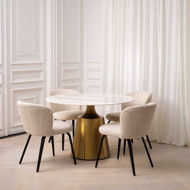 Nathan Dining Table - Brushed Brass & White Marble