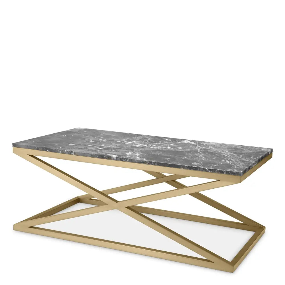 Eichholtz Criss Cross Coffee Table in Brushed Brass Finish & Grey Marble