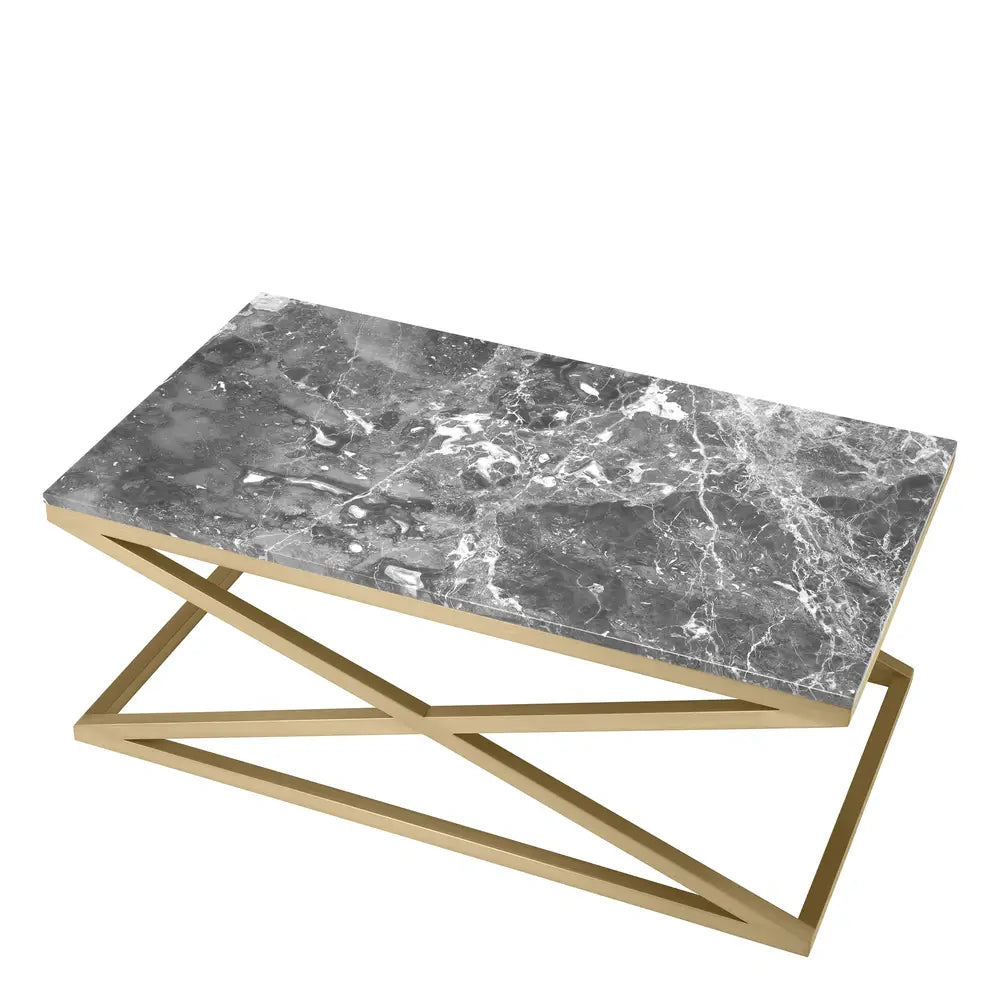 Eichholtz Criss Cross Coffee Table in Brushed Brass Finish & Grey Marble