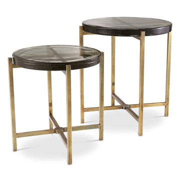 Eichholtz Haymann Set of 2 Side Tables in Vintage Brass Finish