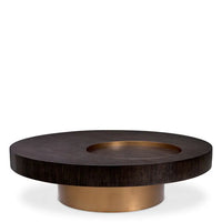 Eichholtz Coffee Table Otus Round Mocha Oak Veneer Brushed Brass Finish