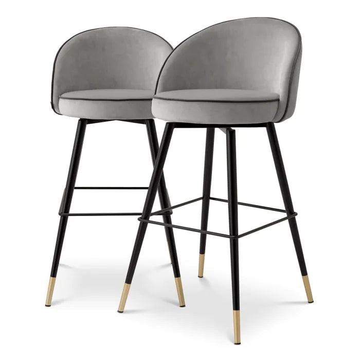 Cooper Set of 2 Bar Stools - Roche Light Grey Velvet Eichholtz 2