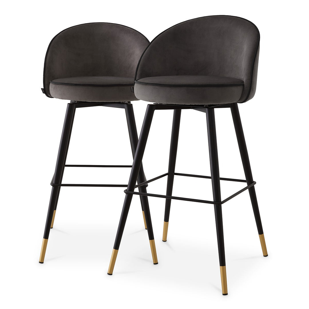 Cooper Set of 2 Bar Stools - Dark Grey Roche Velvet