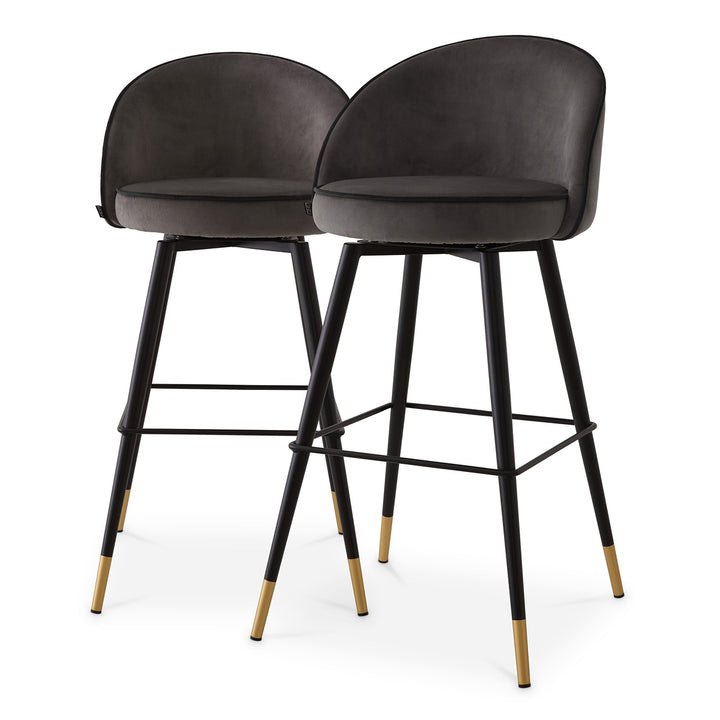Cooper Set of 2 Bar Stools - Dark Grey Roche Velvet