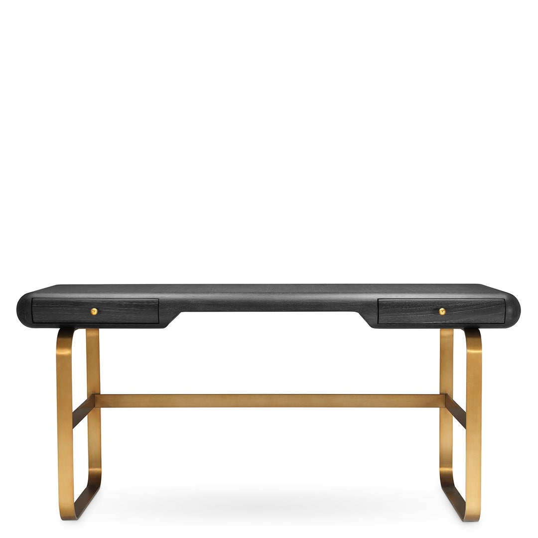 Nathaniel Desk - Charcoal Grey Oak Veneer & Brushed Brass