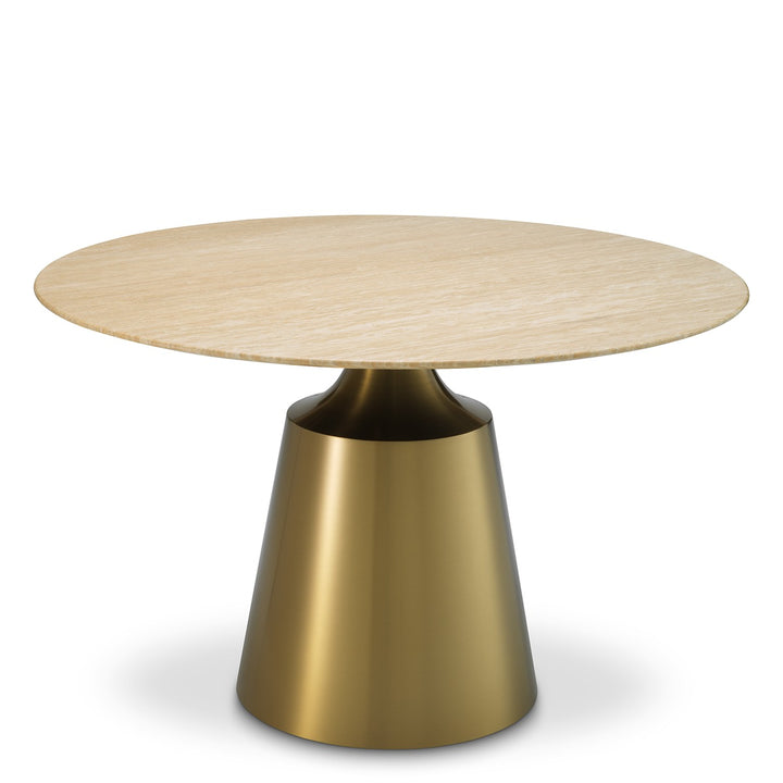 Nathan Dining Table - Brushed Brass & Travertine