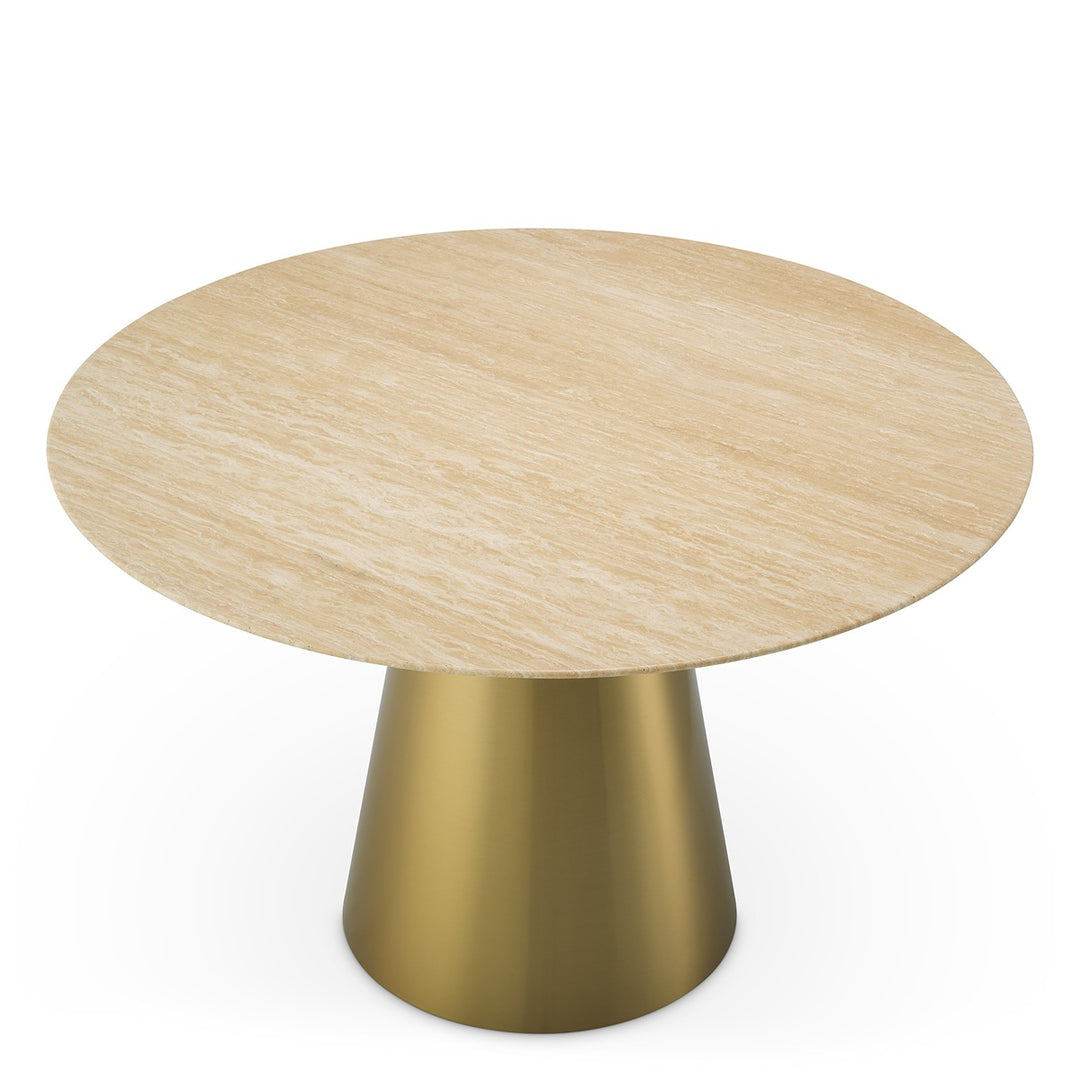 Nathan Dining Table - Brushed Brass & Travertine