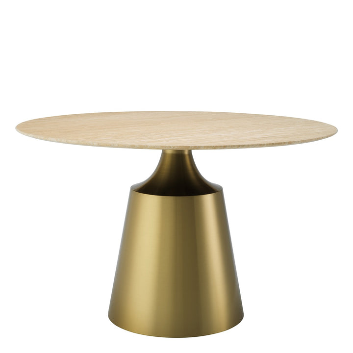 Nathan Dining Table - Brushed Brass & Travertine