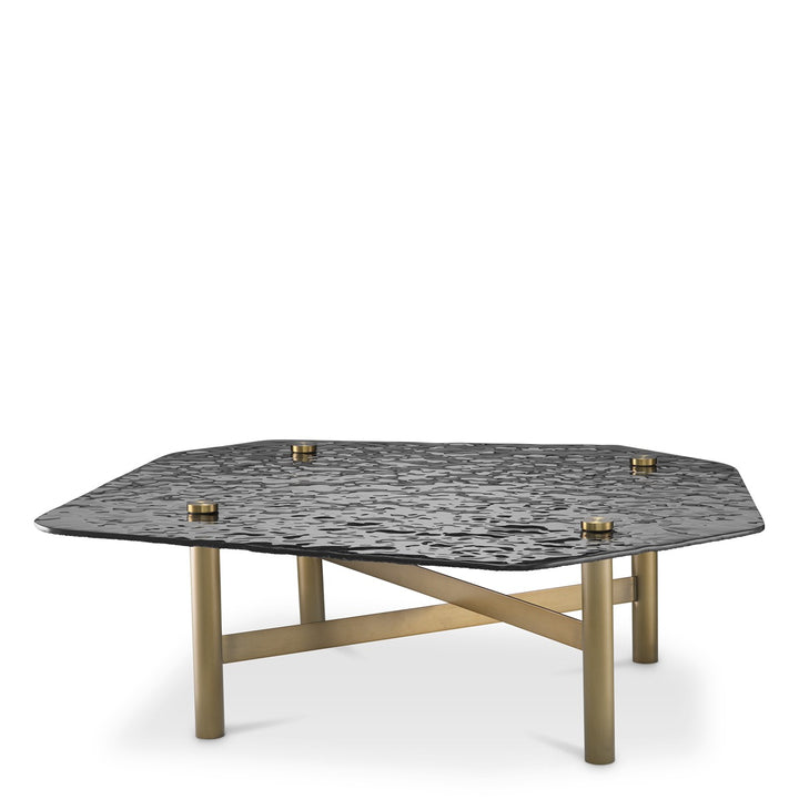 Cortes Coffee Table - Brushed Brass & Casted Smoke Glass