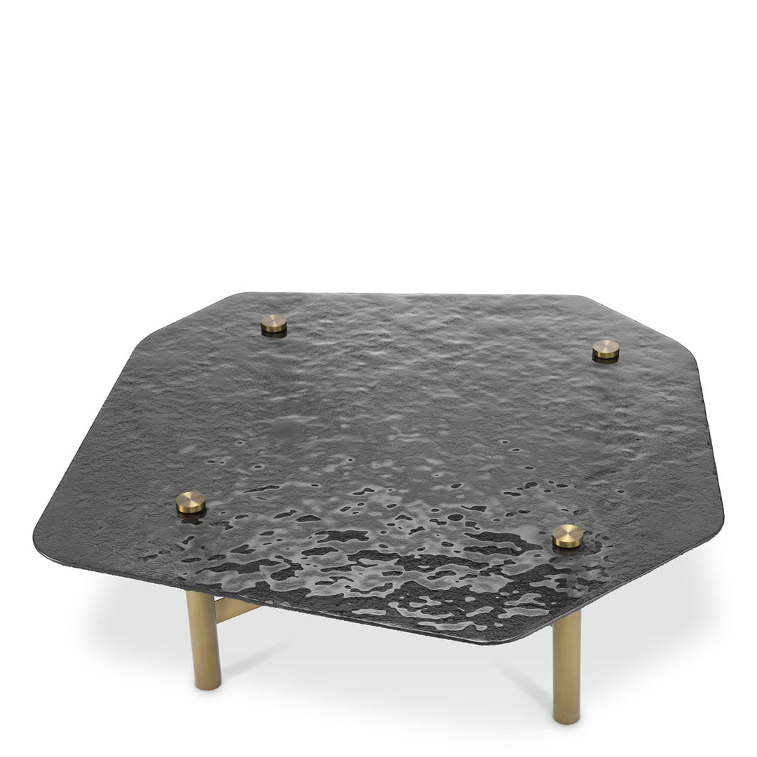 Cortes Coffee Table - Brushed Brass & Casted Smoke Glass