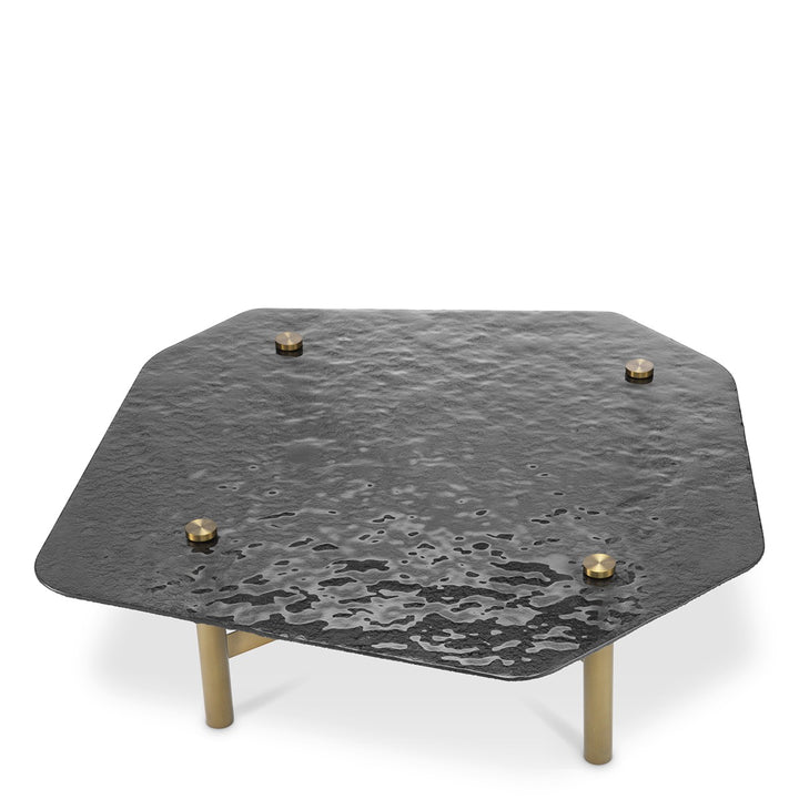 Cortes Coffee Table - Brushed Brass & Casted Smoke Glass