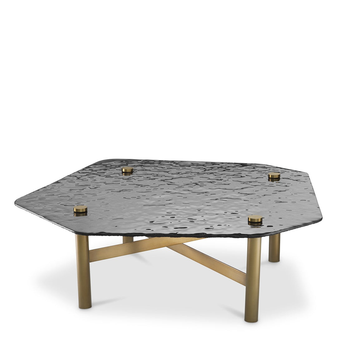 Cortes Coffee Table - Brushed Brass & Casted Smoke Glass
