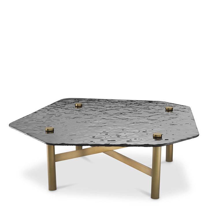 Cortes Coffee Table - Brushed Brass & Casted Smoke Glass