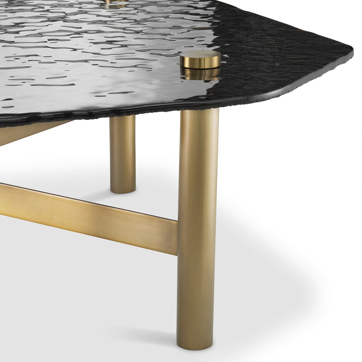 Cortes Coffee Table - Brushed Brass & Casted Smoke Glass
