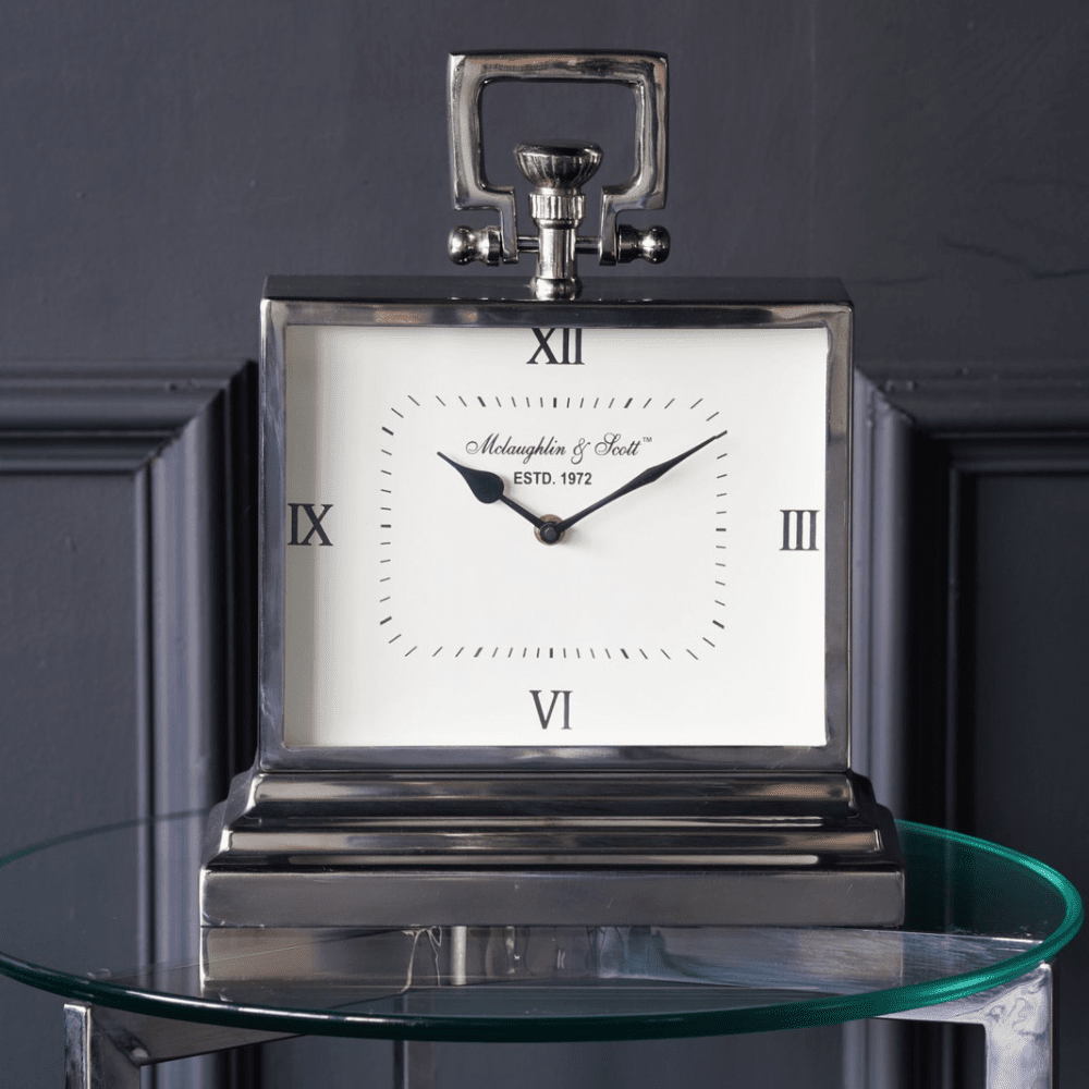 Libra Interiors Latham Small Aluminium Rectangular Clock With Roman Numerals