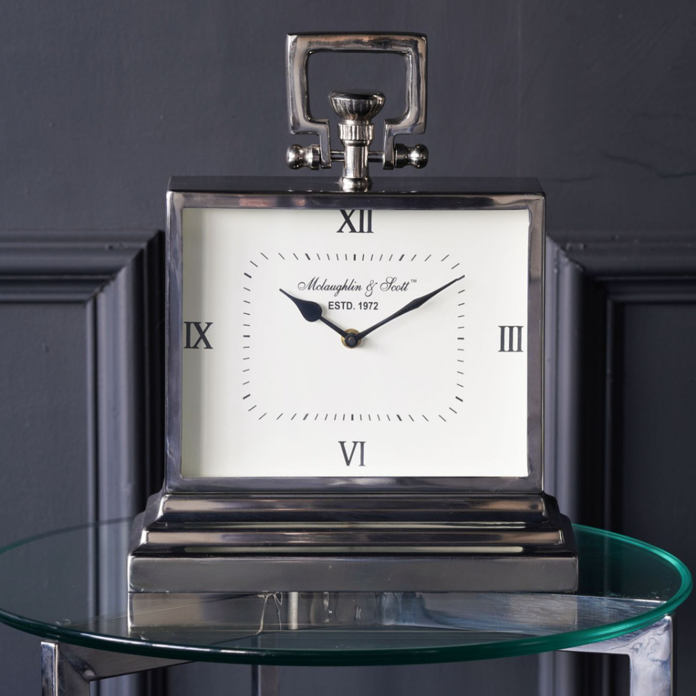 Libra Midnight Mayfair Collection - Latham Small Aluminium Rectangular Clock With Roman Numerals