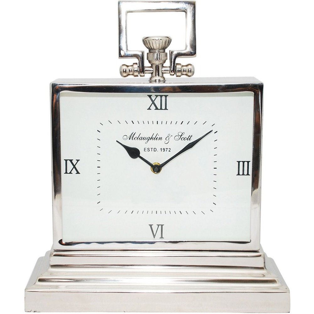 Libra Interiors Latham Small Aluminium Rectangular Clock With Roman Numerals