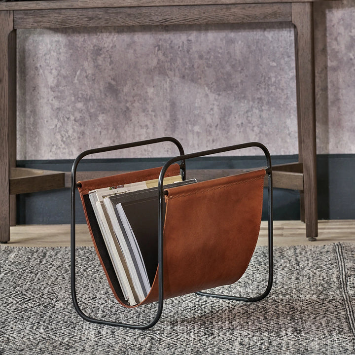 Eliseo Leather Magazine Rack - Vintage Brown