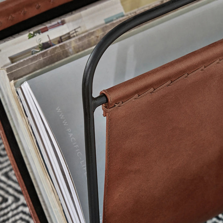 Eliseo Leather Magazine Rack - Vintage Brown