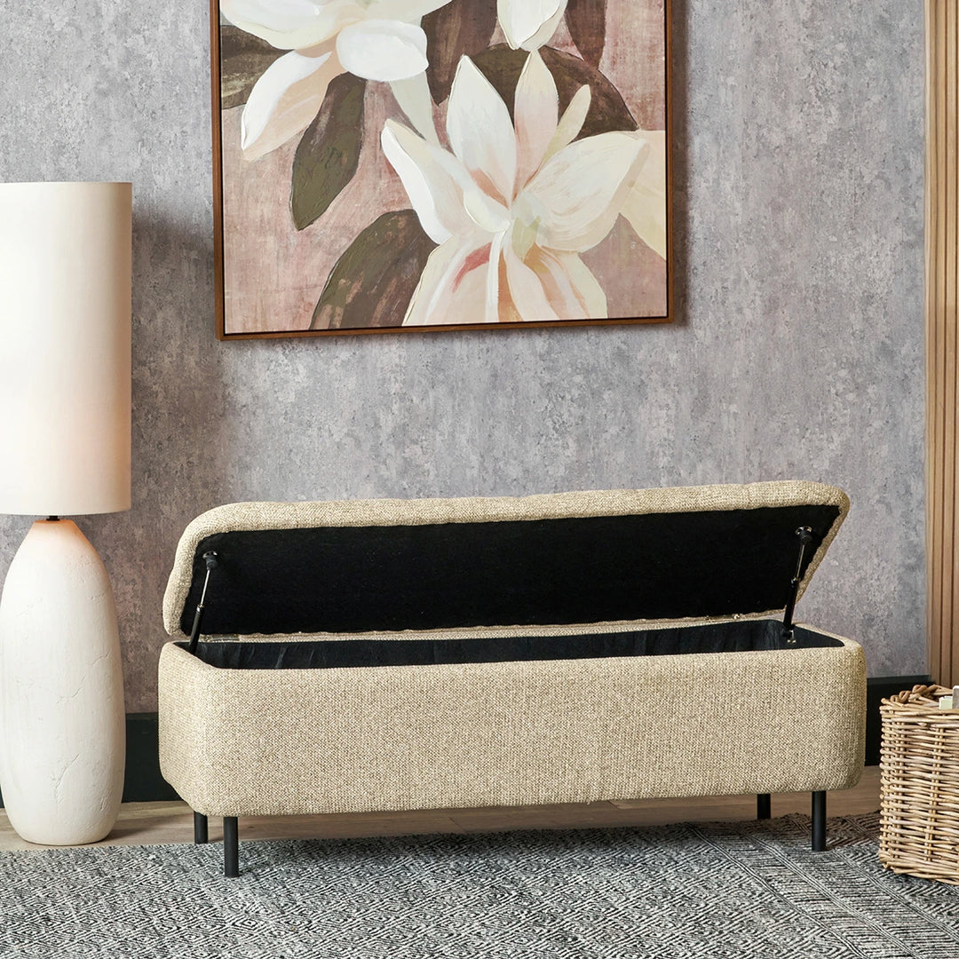 Else Textured Marl Chenille Storage Ottoman - Mocha