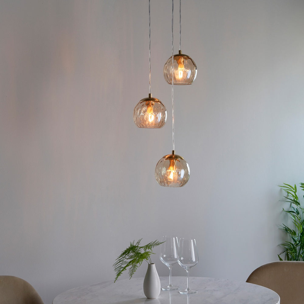 Dimple 3 Pendant Light - Satin Brass Endon 2