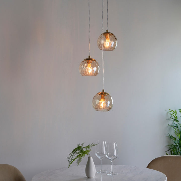 Dimple 3 Pendant Light - Satin Brass Endon 2