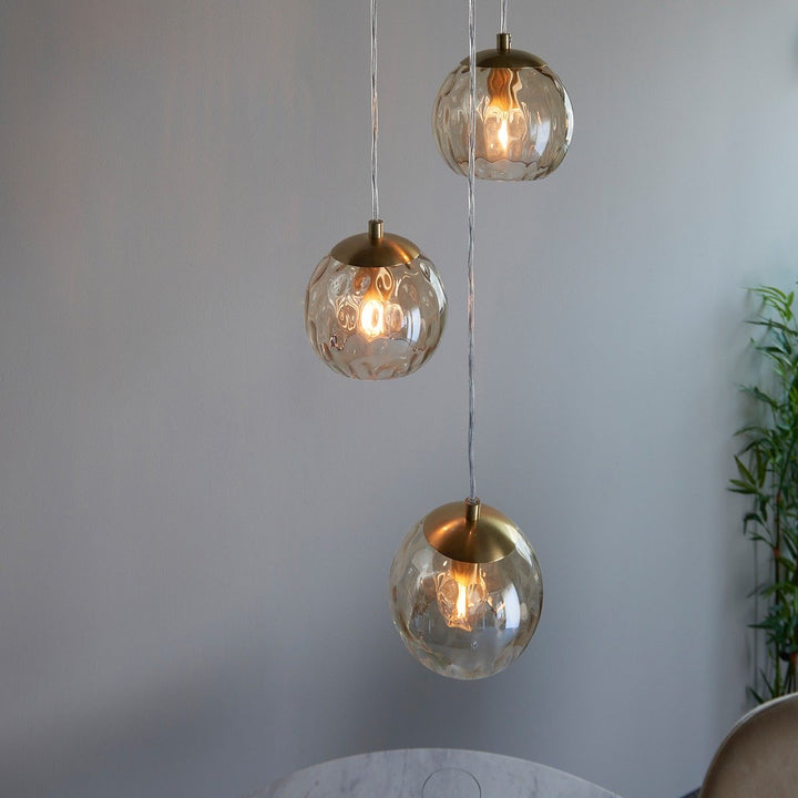 Dimple 3 Pendant Light - Satin Brass Endon 4