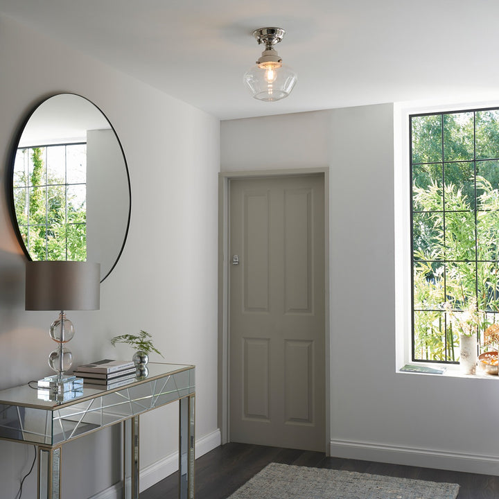 Chelsey 1 Light Ceiling Light - Bright Nickel & Clear Glass Endon 2