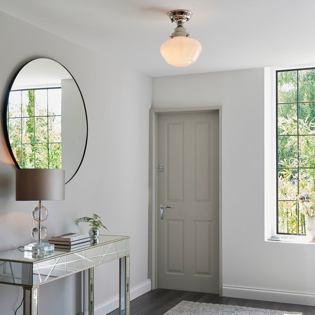 Chelsey 1 Light Ceiling Light - Bright Nickel & Opal Glass Endon 5