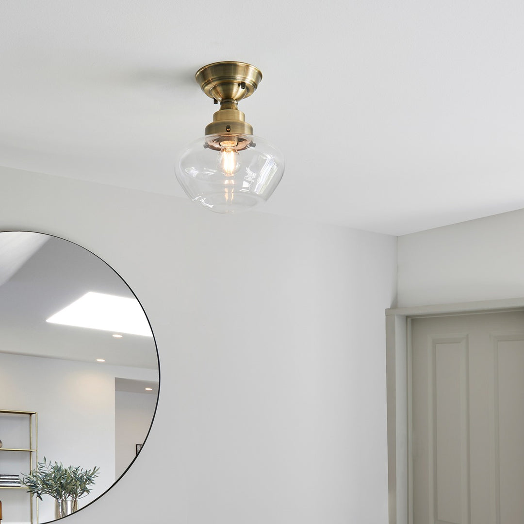 Chelsey 1 Light Ceiling Light - Antique Brass & Clear Glass Endon 4
