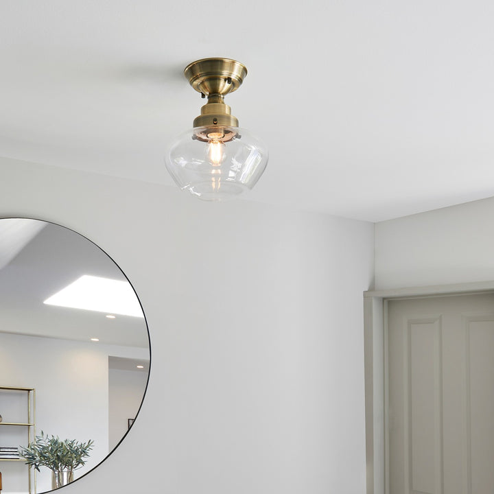 Chelsey 1 Light Ceiling Light - Antique Brass & Clear Glass Endon 4