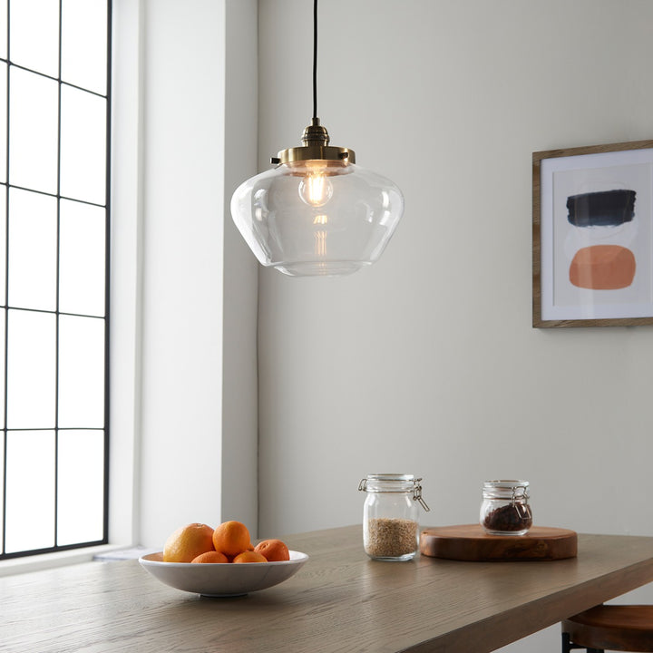 Chelsey 1 Light Pendant Light - Antique Brass & Clear Glass Endon 2