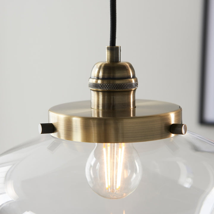 Chelsey 1 Light Pendant Light - Antique Brass & Clear Glass Endon 3