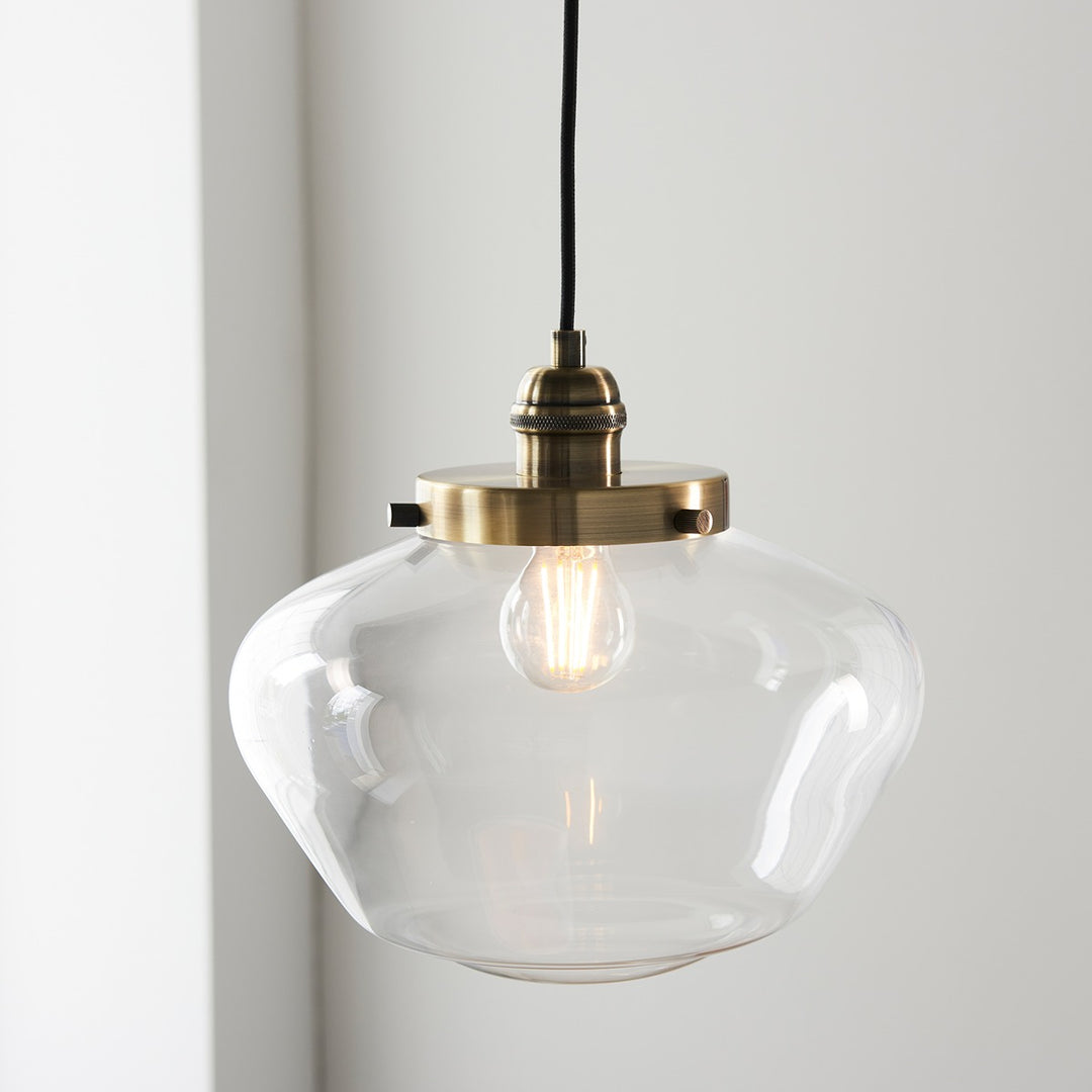 Chelsey 1 Light Pendant Light - Antique Brass & Clear Glass Endon 4