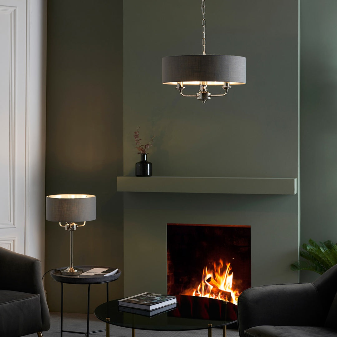 Highclere 3 Table Lamp - Bright Nickel Endon 3