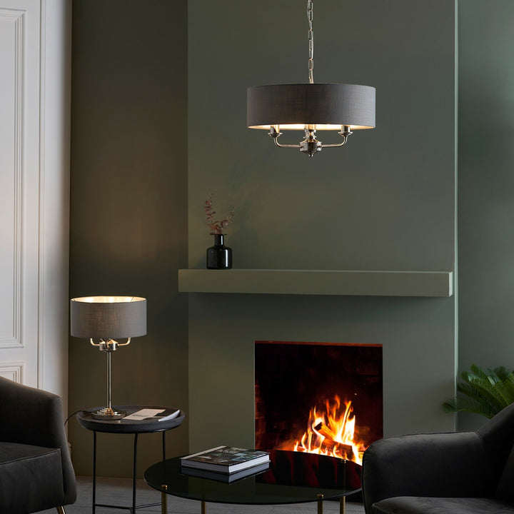 Highclere 3 Table Lamp - Bright Nickel Endon 3