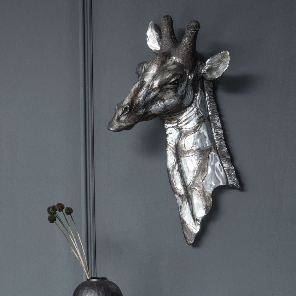  Libra-Libra Interiors Dappled Giraffe Head Wall Plaque Silver-Silver 645 