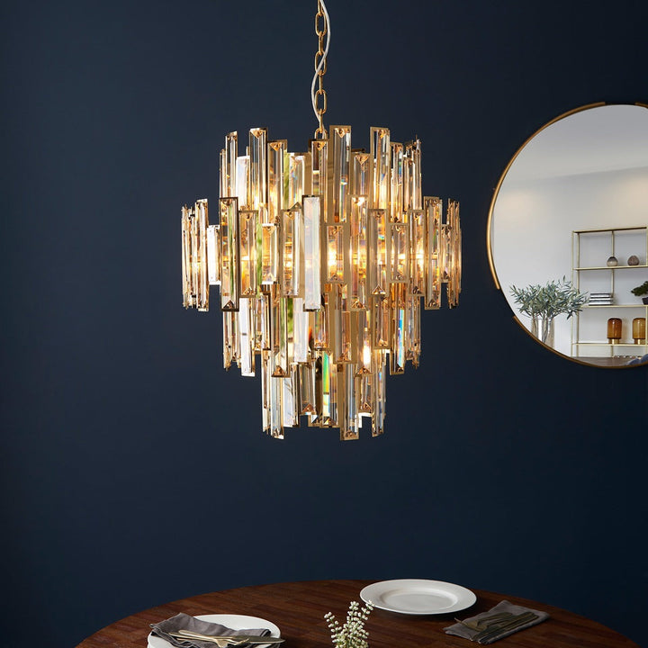 Vivienne 12 Light Pendant Light - Gold/Champagne Crystal Endon 2