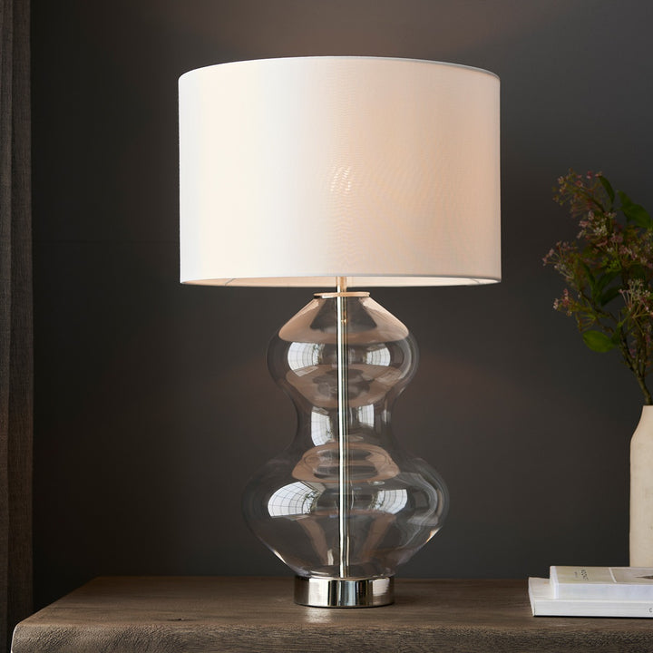 Kola Shaped Table Lamp - Satin Brass & Vintage White Endon 2