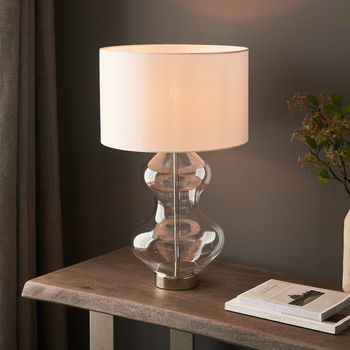 Kola Shaped Table Lamp - Satin Brass & Vintage White Endon 4